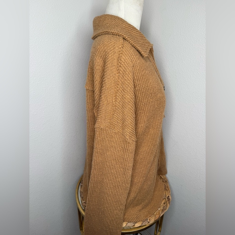New In Sweater Collared Ribbed Textured Oversized In Camel - Picture 4 of 9